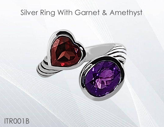 amethyst garnet silver ring