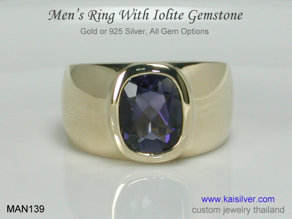 men's gold ring gemstone iolite