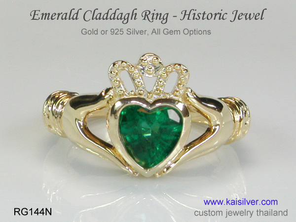 claddagh emerald heart ring