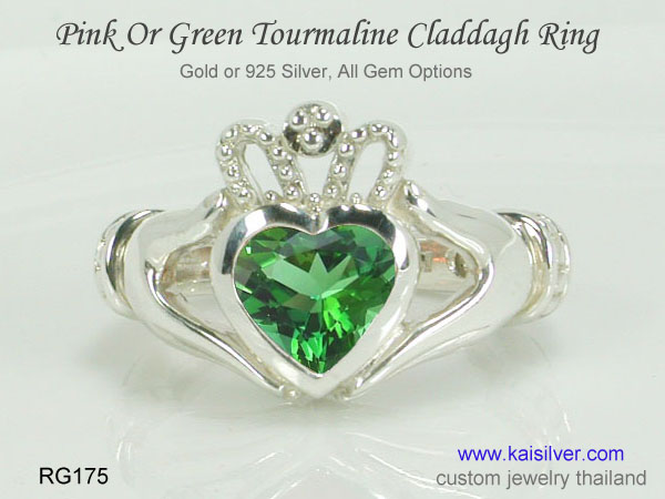 tourmaline silver ring claddagh also in gold