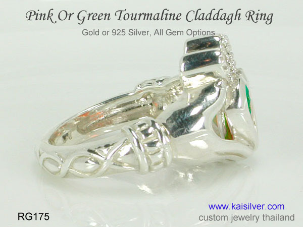 green tourmaline claddagh gemstone ring