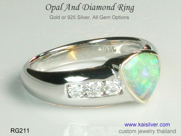 opal diamond 14k gold ring 