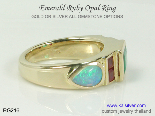 opal gold ring with emerald and ruby