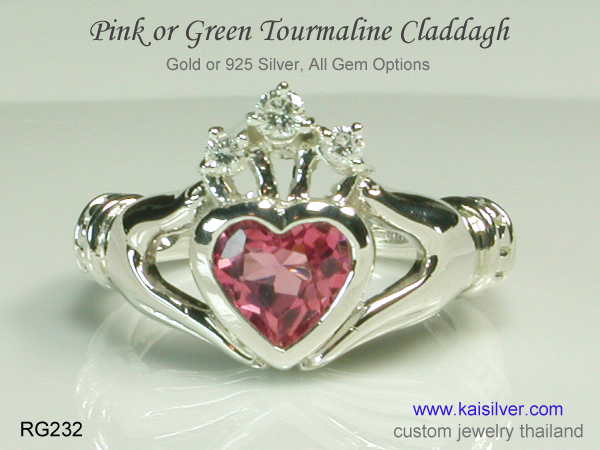pink tourmaline ring claddagh 